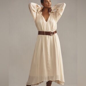 Anthropologie Long Sleeve Sheer Pleated Midi / Maxi Dress